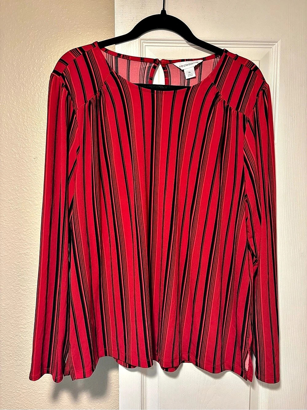 Liz Claiborne Striped Long Sleeve Blouse in Red & Black XL